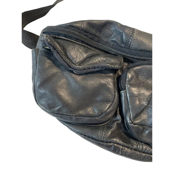 Toni Vintage Black Leather Fanny Waist Pack Multiple Compartments Adjustable - Picture 4 of 8